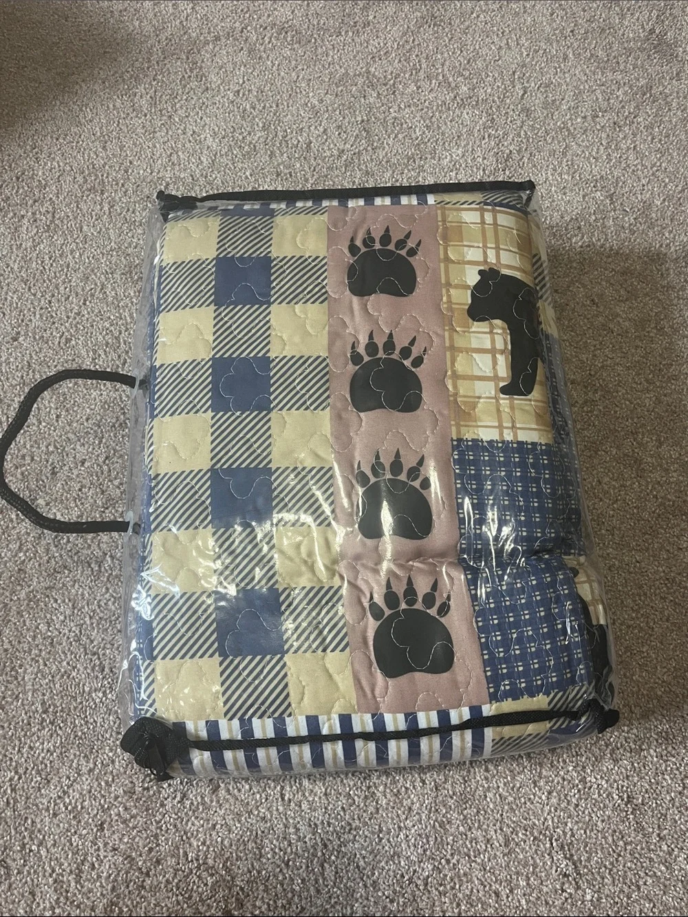 Quilted Patchwork Bear Paw Comforter - Blue, Yellow, Pink